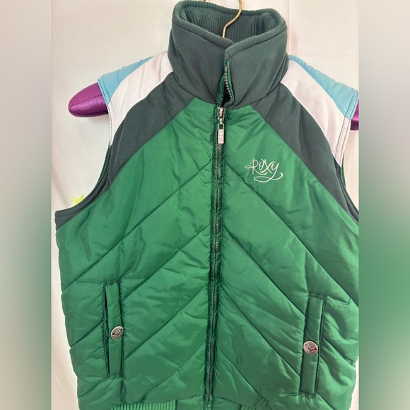 Y2K Roxy Green White and Blue Puffer Vest Women’s Size M - Picture 11 of 12